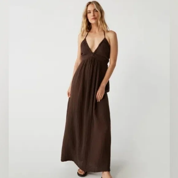 NWT MICHAEL STARS Jessa Maxi Dress Java Brown Size Medium - Picture 1 of 8